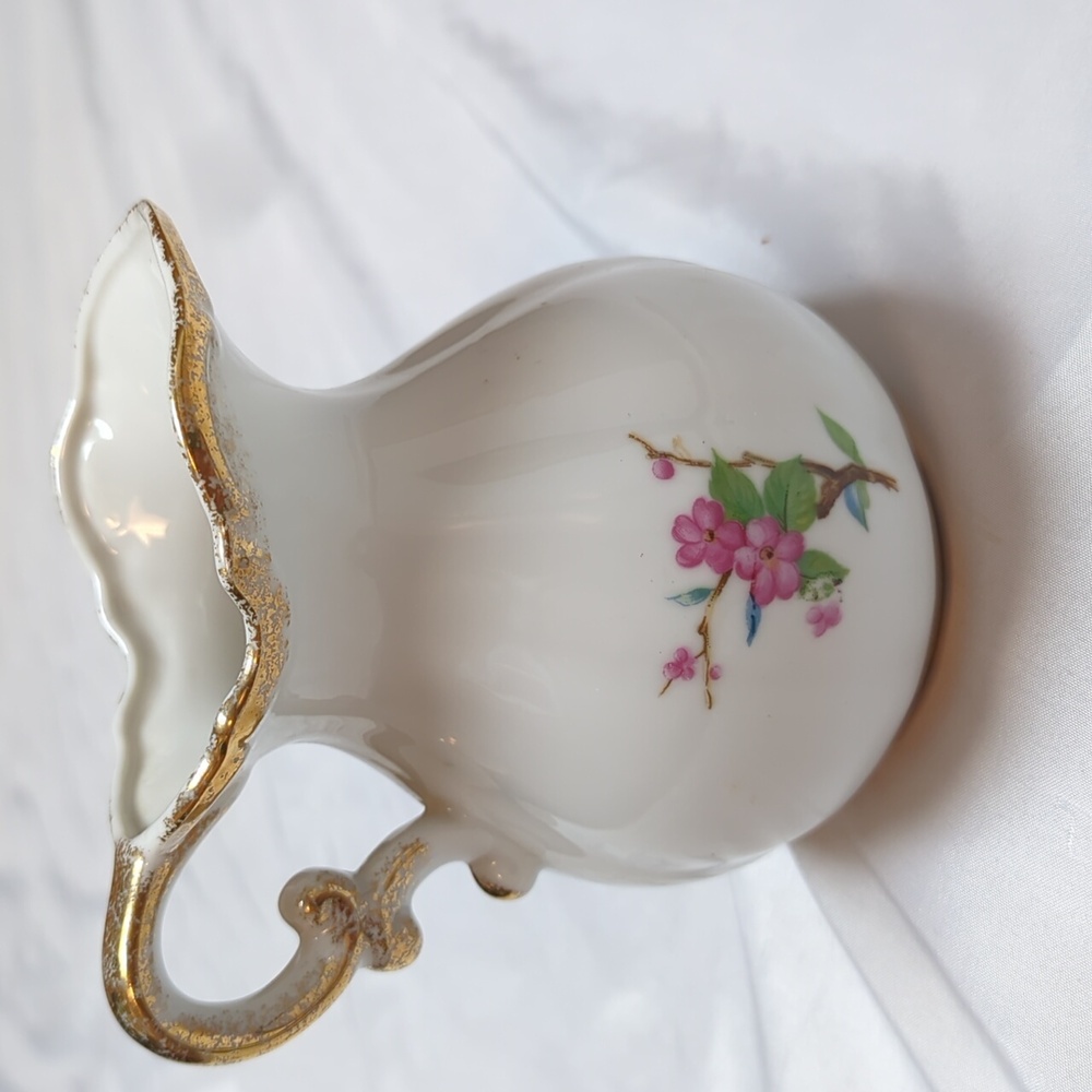 Vintage Noleans Japan Hand Painted Cardinal Birds Cherry Blossom Ceramic Pitcher - Picture 3 of 9